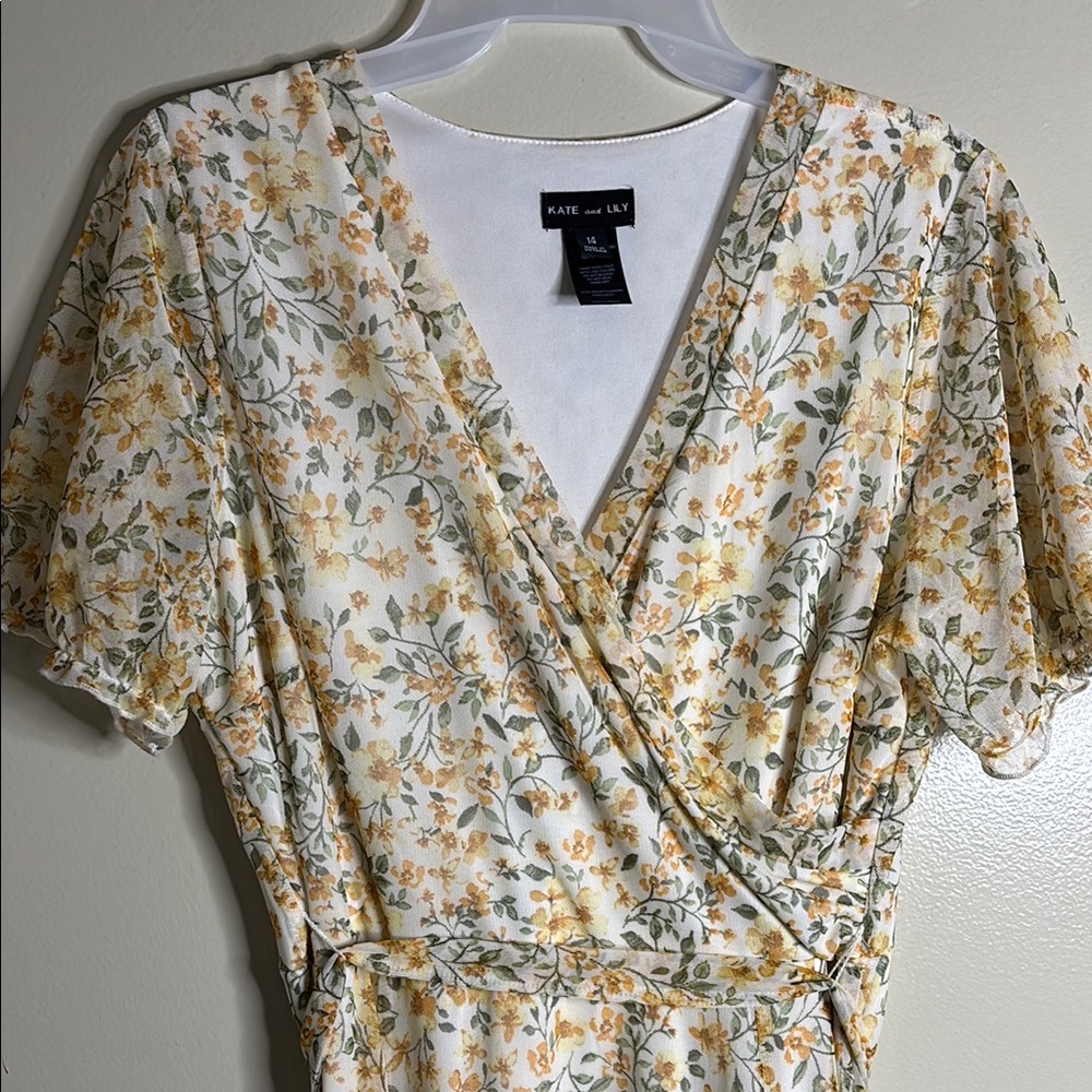 Floral Wrap Dress in Cream and Yellow - Picture 2 of 4